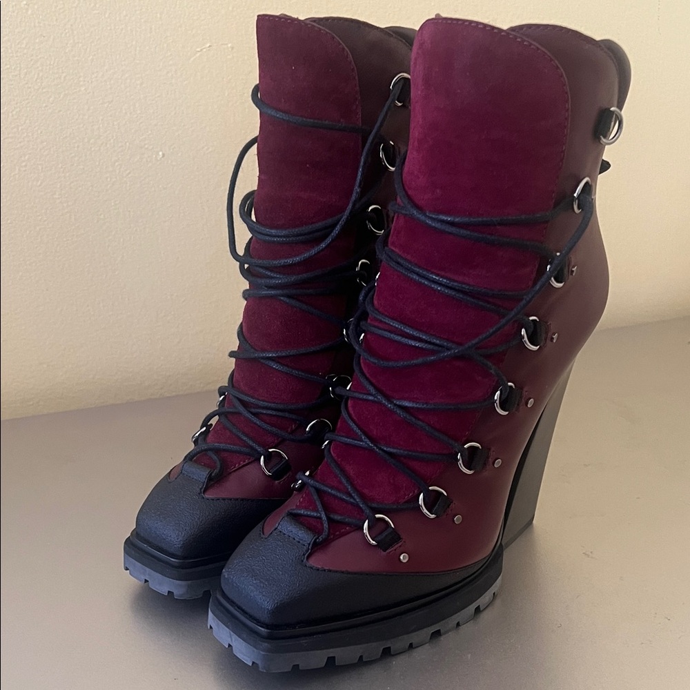 Jimmy Choo Dark Red and Black Lace-Up Boots